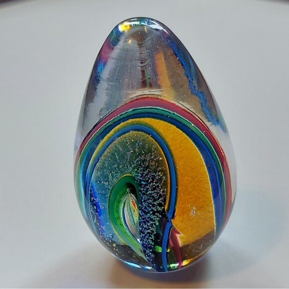 Glass Eye Studio Paperweight 2-1/2" Egg Dichroic Infinity #268S Hand Blown Glass - Picture 4 of 8
